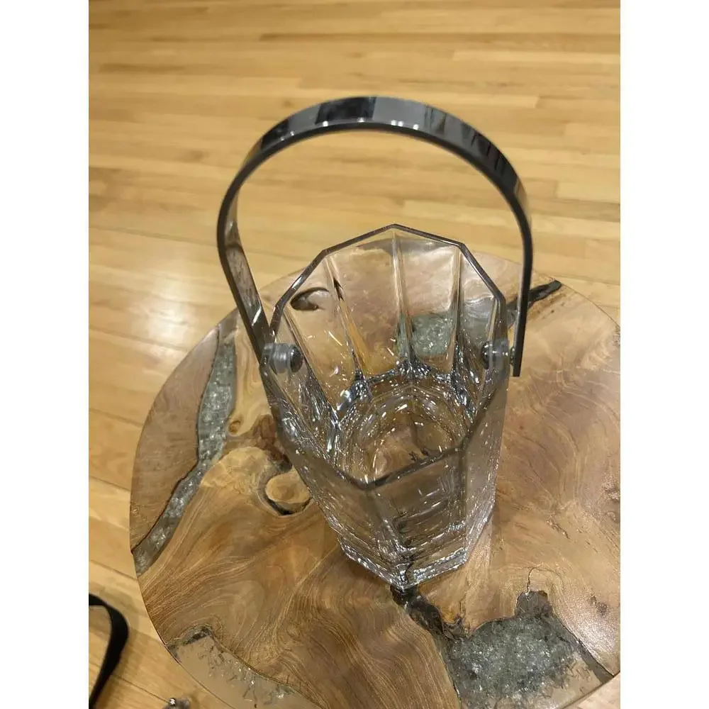 Vintage Glass Ice Bucket with Metal Handle